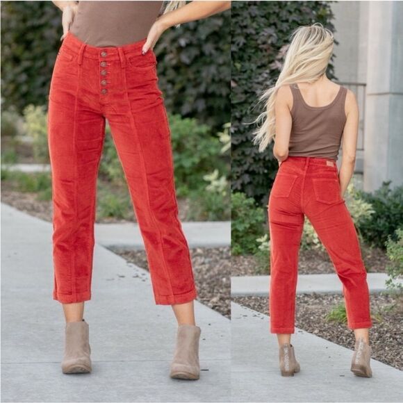 NWT Judy Blue Womens High Waist Ankle Straight Corduroy Jeans Rust Size 16W - Picture 5 of 15
